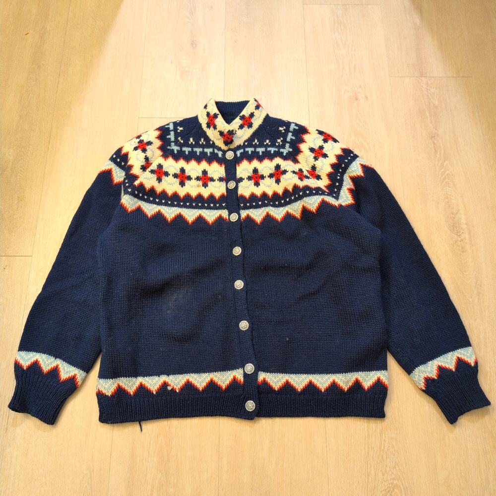 VTG Viking Knit Women's Large Norway Wool Button Fair Isle Winter Fairy Sweater